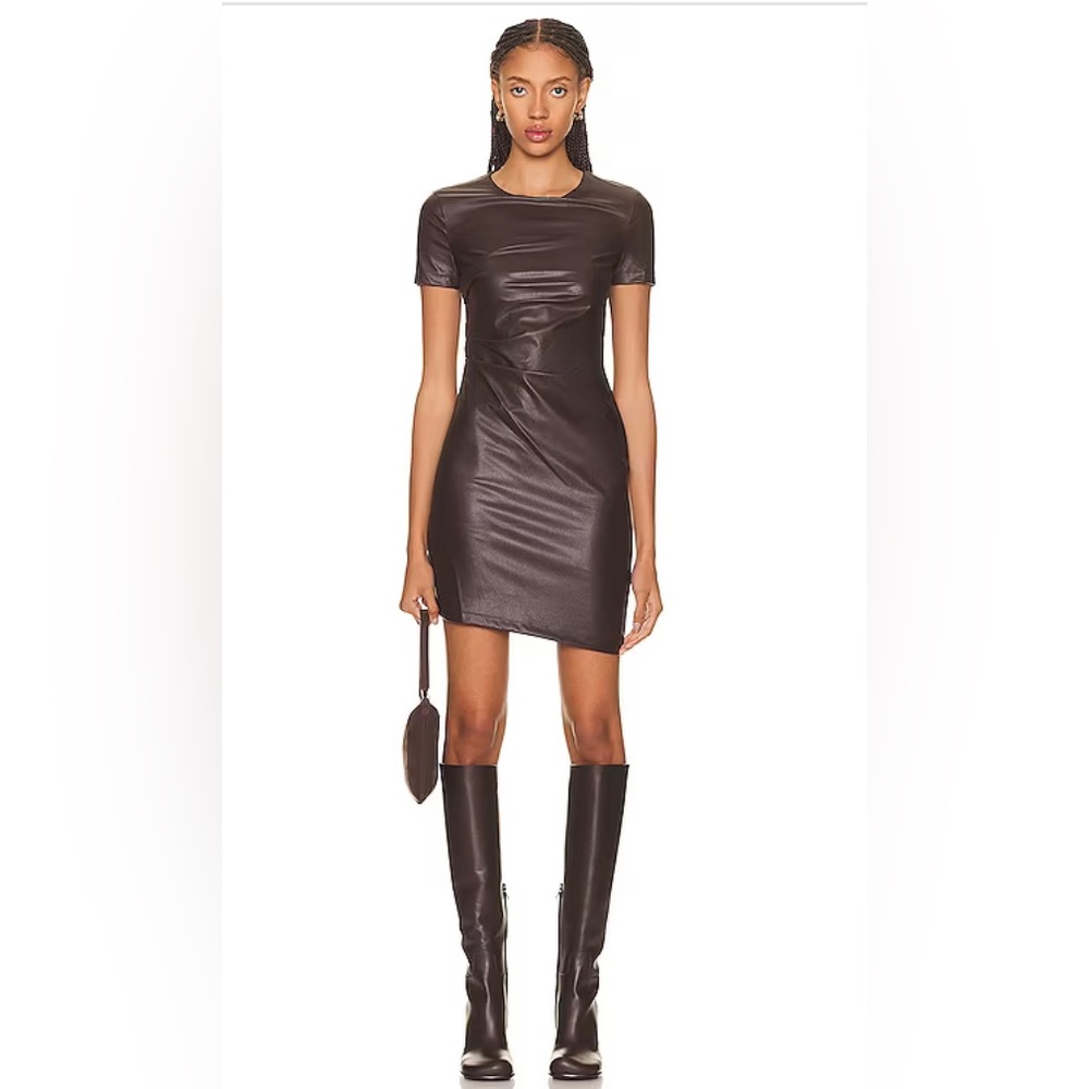HELMUT LANG
Faux Leather Twist Short Sleeve Dress